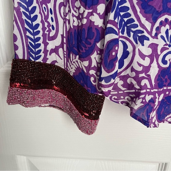 ZARA PURPLE PAISLEY PRINT TOP WITH BEADED CUFFS - Picture 12 of 14
